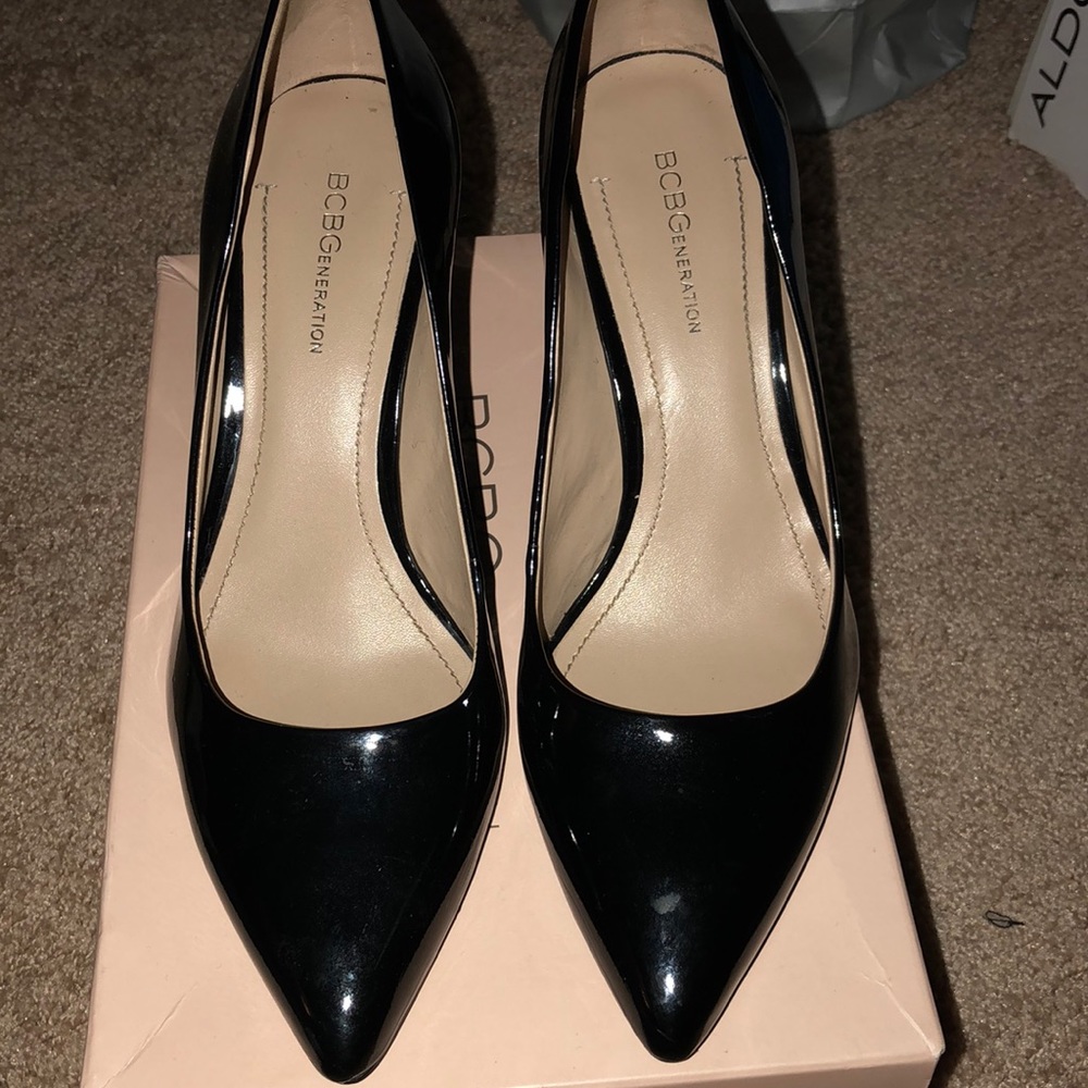 BCBG Patent black heels